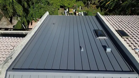Roof in Wellington put on by Ranger Roofing, drone photo from March 2025